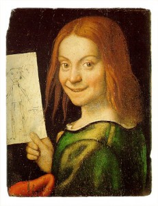 The picture that Harry Angelman saw on his trip to Italy, called "Child with a Drawing" or "Boy with a Puppet"